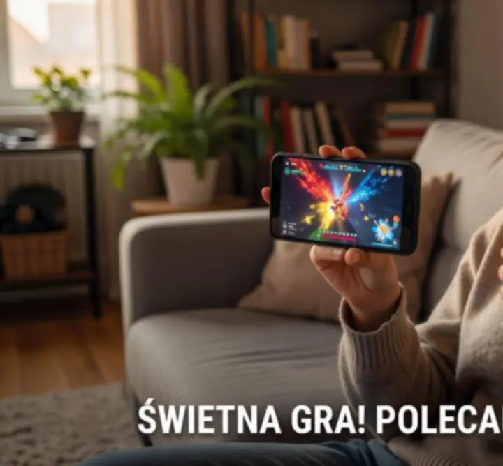 Zadowolony gracz trzymający telefon z grą Scritchy Scratchy
