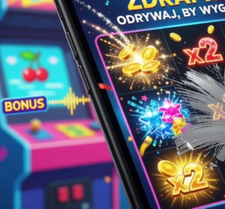 Mechanika scratch & win w akcji, gracz zdrapuje kolorowe pole na ekranie
