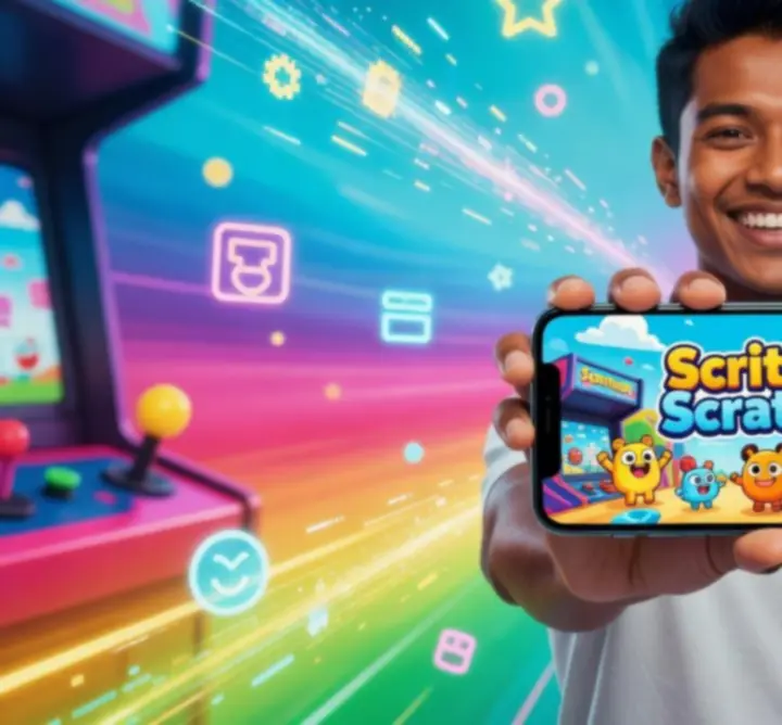 Kolorowy ekran pobierania gry Scritchy Scratchy na smartfonie