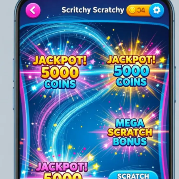 Ekran rozgrywki Scritchy Scratchy na telefonie – kolorowe pola scratch i animacje