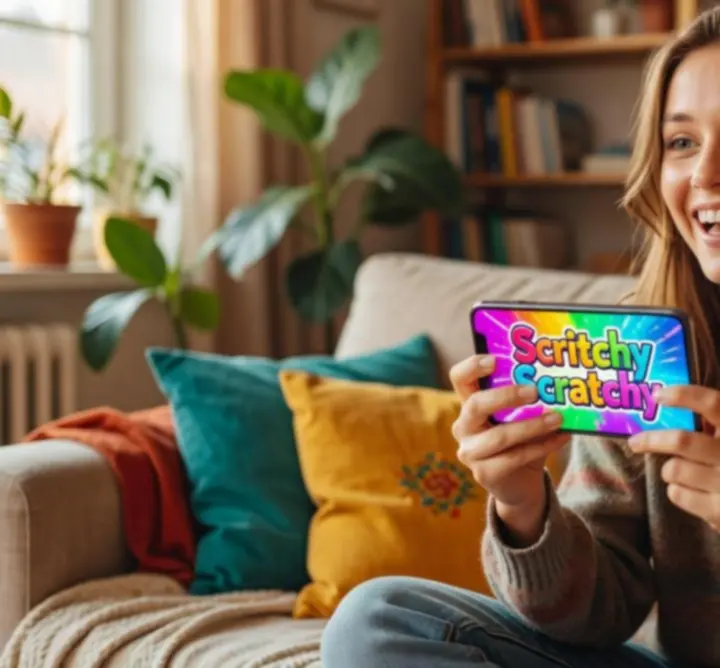Polski gracz korzystający z gry Scritchy Scratchy na smartfonie
